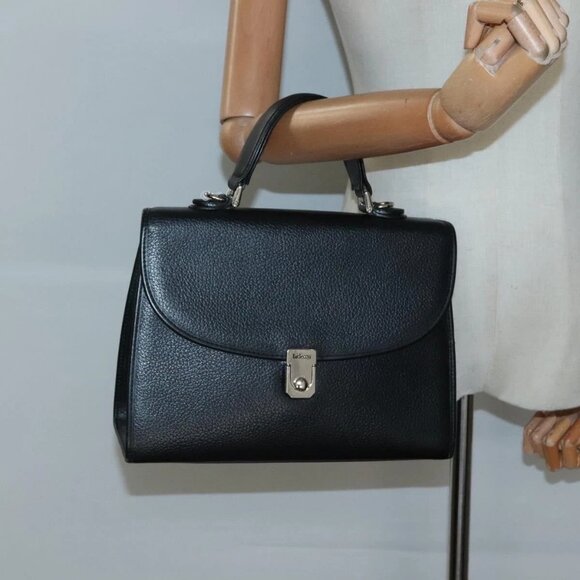 Burberrys Hand Bag Leather Black Silver Auth BA3309 - Picture 2 of 16